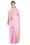 Pink, White Check Saree with Pink and Yellow Border