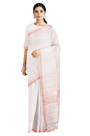 White Saree with Peach Border
