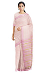 Peach and Pink Striped Saree with Beige and Purple Border