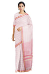 White Saree with Pink Multi Shade Linings and Magenta and Beige Border