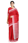 Crimson Red Saree and White Striped with White Border