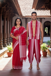 Traditional Handloom Joda Set in Red with Off White Border