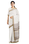 White Saree with Beige and Brown Linings and Border