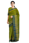 Green Saree with Blue and Yellow Border