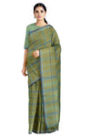 Green Saree with Blue Checks and Border