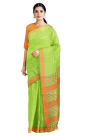 Green Saree with Orange Border