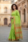Green Saree with Orange Border