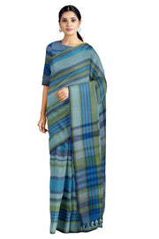Blue and Green Striped Saree with Same Borders