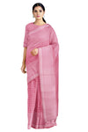 Pink Saree with White Checks and Striped Border