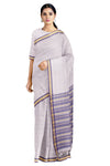 White Saree with Beige and Purple Linings and Border