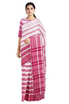 White and Magenta Striped Saree with Same Border