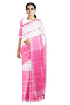 Magenta and White Striped Saree with Same Border