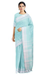Sea Green Saree with White Striped and White Border