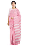 White and Pink Striped Saree