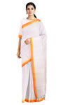 White Saree with Yellow and Orange Linings and Border