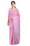 Rose Pink Saree with Check and Sea Green Border