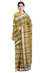 Multi Colour Check Saree with White and Green Border