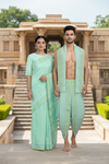 Green Couple Set with Yellow and Blue Linings and Border