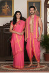 Cerise Red Couple Set with Yellow and Magenta Linings and Border
