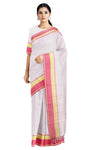 White Saree with Yellow and Magenta Linings and Border
