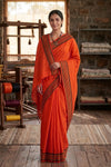Orange Saree with Yellow and Blue Linings and Border