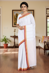 White Saree with Magenta and Yellow Linings and Border