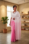 Pink Saree with White Border and Pallu