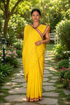 Yellow Saree with White, Brown and Red Border and Linings