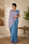 Blue Saree with Green and Pink Border