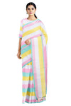 Pink, White and Yellow multi Saree with Sea Green Border