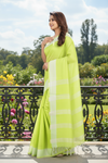 Lime Green Selfline Saree with Mint Green Border