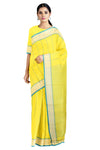 Lemon Saree with Sky Blue Base and Cream, Sky Blue Border