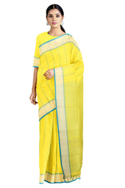 Lemon Saree with Sky Blue Base and Cream, Sky Blue Border