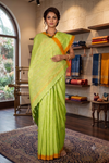 Space Dyed Green Saree with Yellow and Orange Border