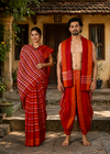 Red Couple Set with White and Yellow Stripes and Border