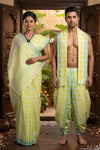 White and Yellow Check Couple Set with Green Border