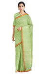 Green and White Space Dyed Saree with Orange and Red Linings and Border