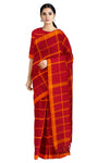 Red Saree with Orange Checks and Border