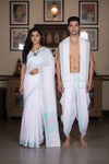 White Couple Set with Cyan and Pink Linings and Border