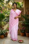White Saree with Red Border and Lining Checks