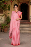 Red and White Space Dyed Saree with Orange Border