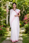 White Saree with Peach and Red Linings and Border
