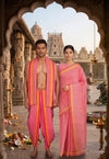 Red Couple Set with Yellow and Magenta Linings and Border