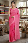 Magenta Saree with Yellow Striped and Plain Border