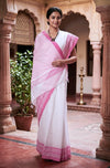 White Saree with Magenta Border