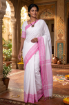 White Saree with Magenta Border