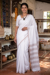 White Saree with Brown Border