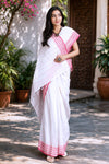 White Saree with Pink and Magenta Linings and Border