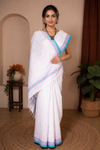 White Saree with Pink and Blue Linings and Border