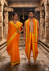 Orange Couple Set with Red, Green and Yellow Border and Linings in Saree
